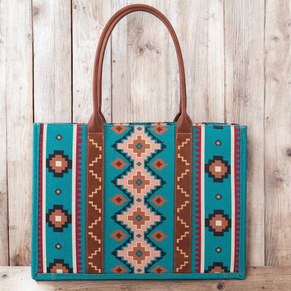 Wrangler Dark Turquoise Southwestern Canvas Large Tote *NEW in Package* - Picture 6 of 7